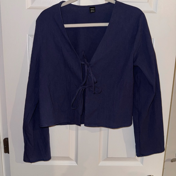 SHEIN Blue Tie Front Blouse - Picture 1 of 4
